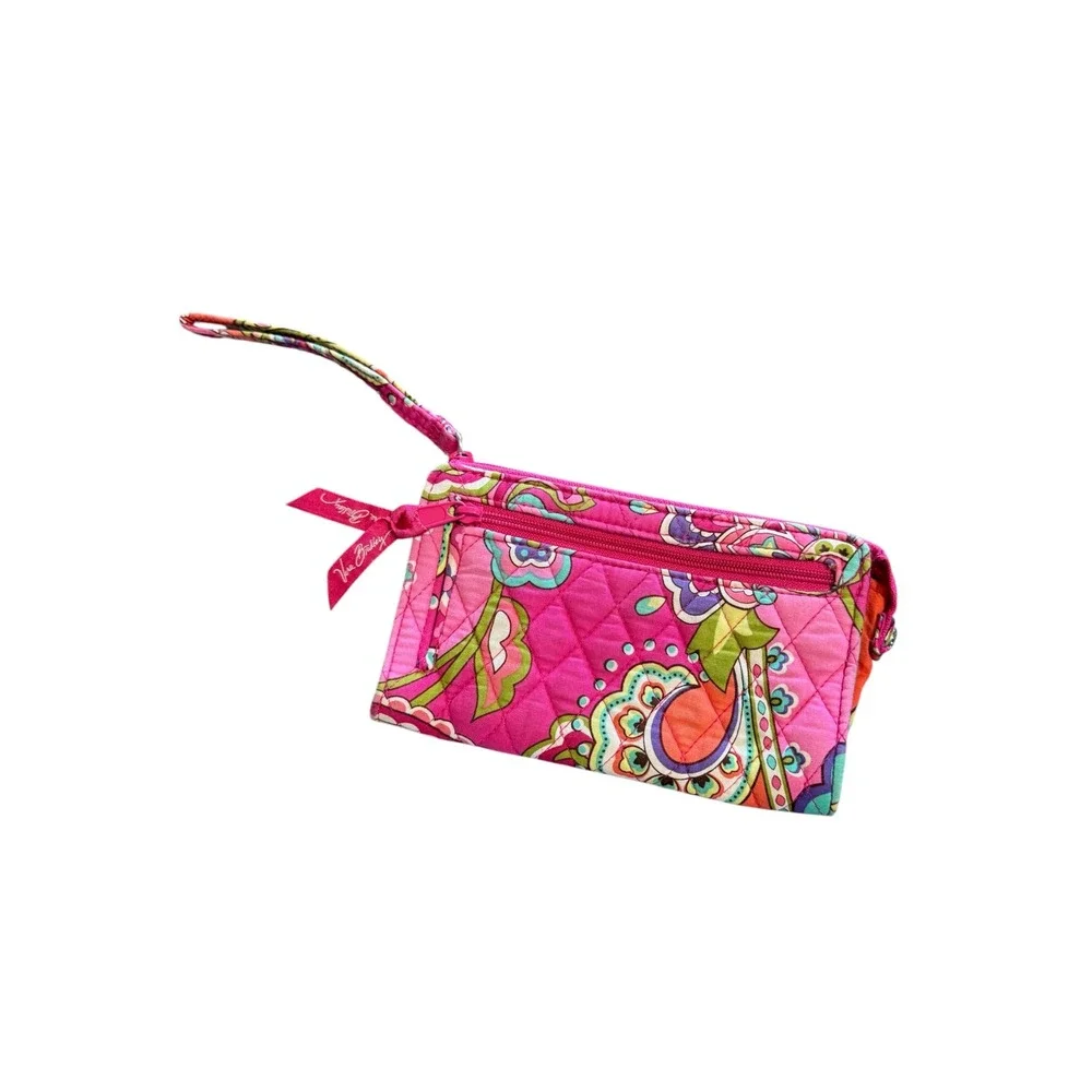Vera Bradley Pink Swirls Quilted Cotton Wristlet Wallet Zip Around Pouch - Picture 2 of 4
